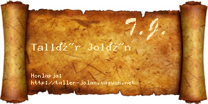 Tallér Jolán névjegykártya